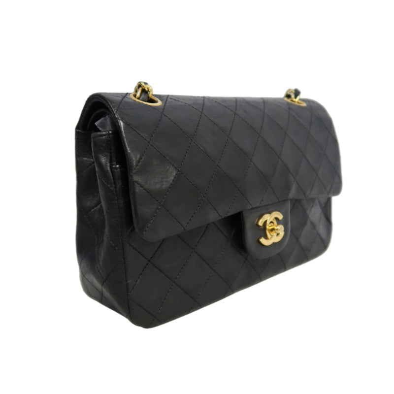 CHANEL Classic Matelasse Black Lambskin Leather CF Flap Shoulder Bag With Gold Hardware