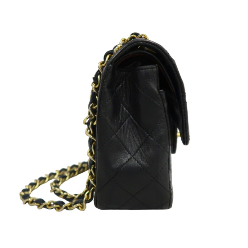 CHANEL Classic Matelasse Black Lambskin Leather CF Flap Shoulder Bag With Gold Hardware