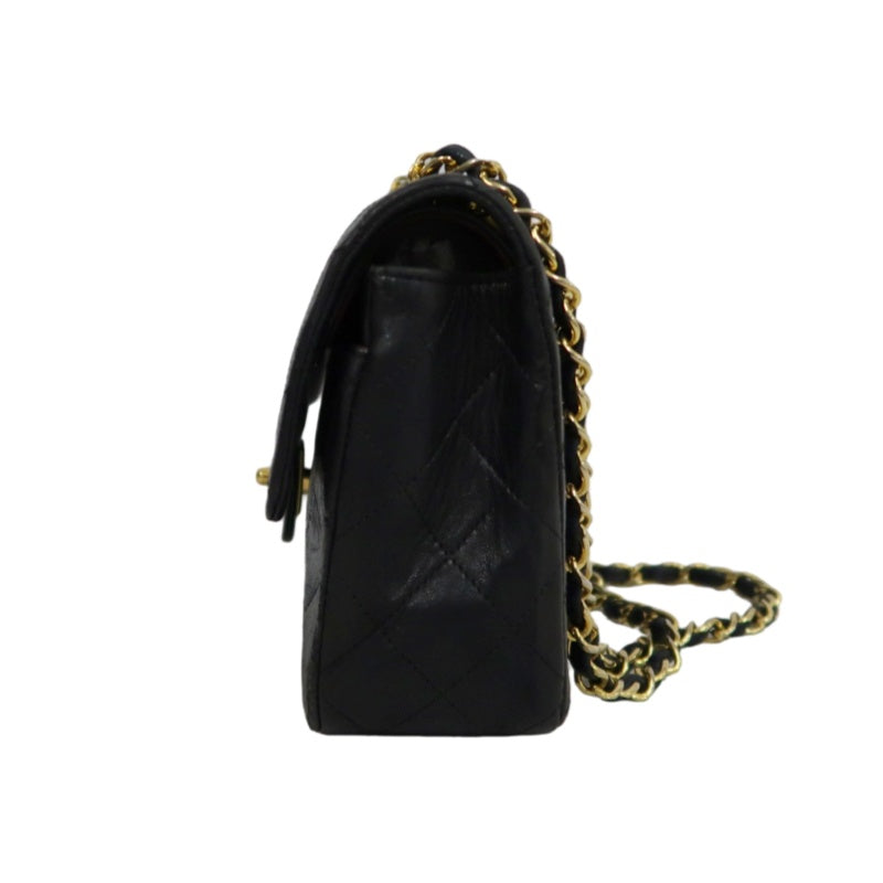 CHANEL Classic Matelasse Black Lambskin Leather CF Flap Shoulder Bag With Gold Hardware
