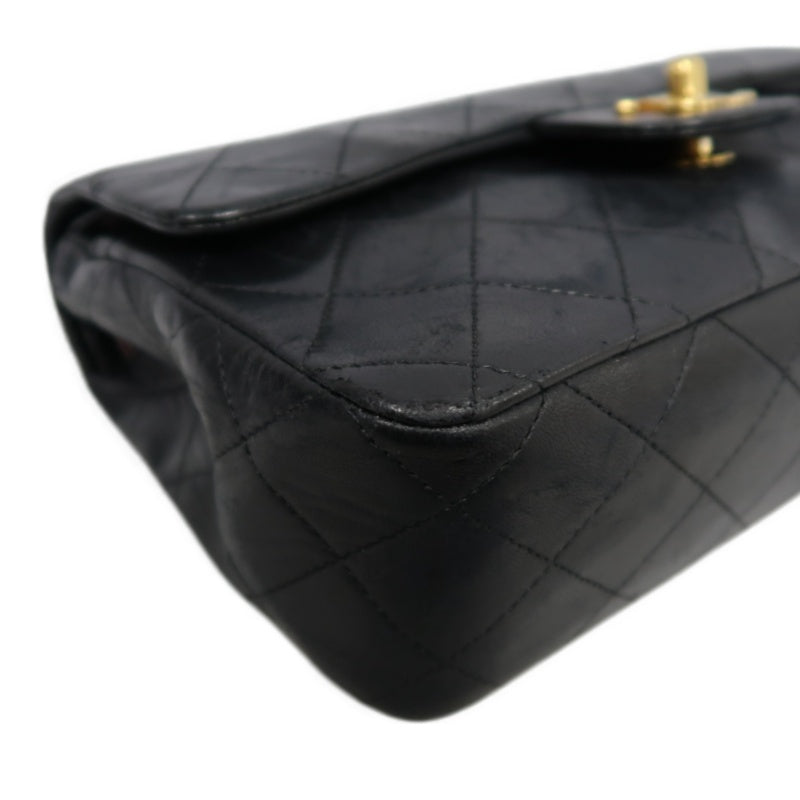 CHANEL Classic Matelasse Black Lambskin Leather CF Flap Shoulder Bag With Gold Hardware