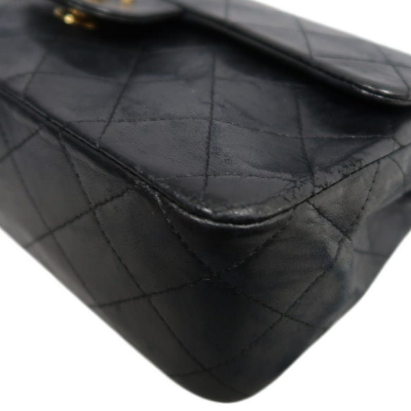 CHANEL Classic Matelasse Black Lambskin Leather CF Flap Shoulder Bag With Gold Hardware