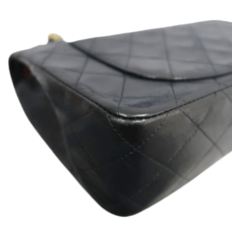 CHANEL Classic Matelasse Black Lambskin Leather CF Flap Shoulder Bag With Gold Hardware