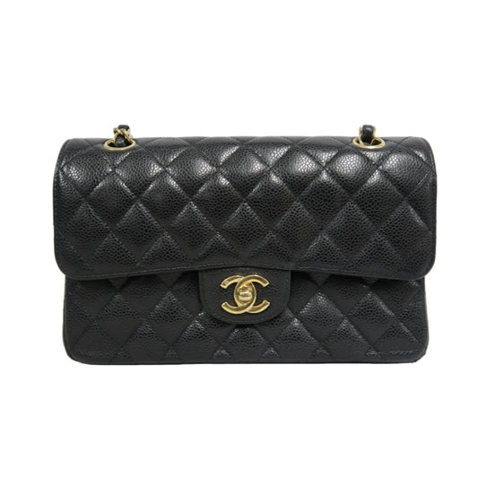 CHANEL Classic Matelasse Black Caviar Leather CF Flap Shoulder Bag With Gold Hardware