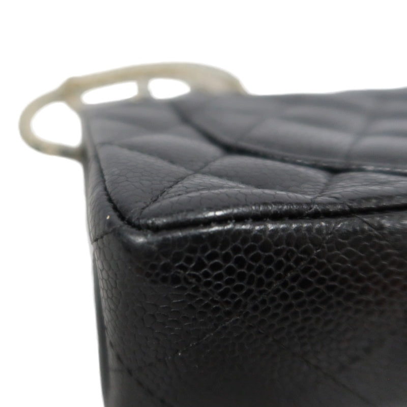 CHANEL Classic Matelasse Black Caviar Leather CF Flap Shoulder Bag With Gold Hardware