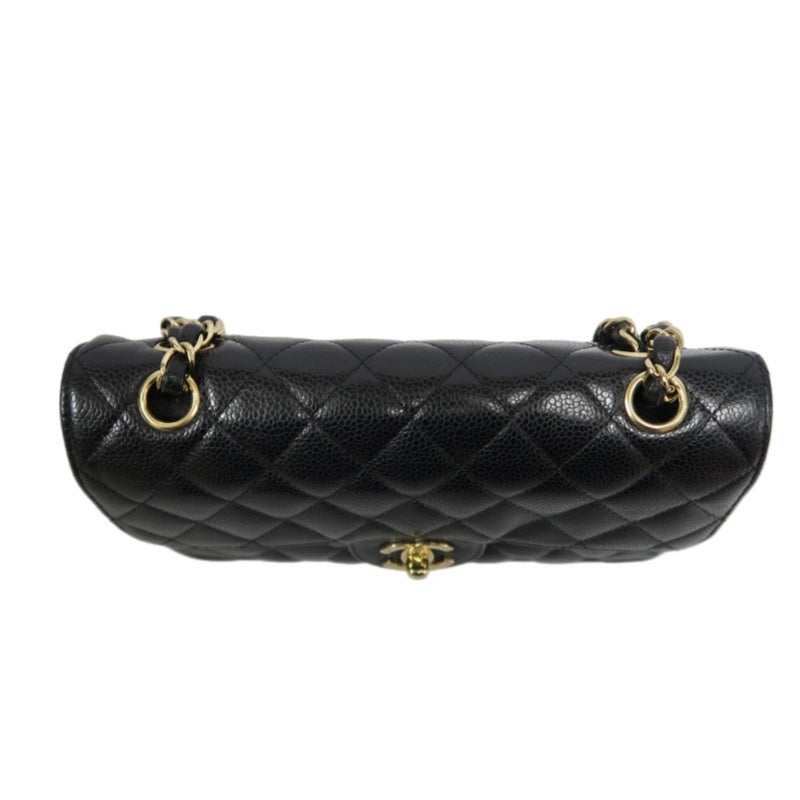 CHANEL Classic Matelasse Black Caviar Leather CF Flap Shoulder Bag With Gold Hardware