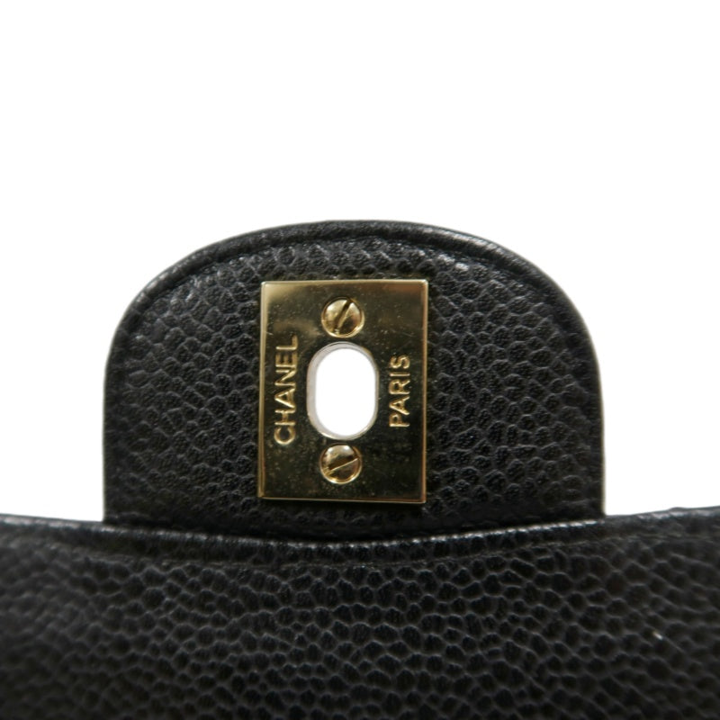 CHANEL Classic Matelasse Black Caviar Leather CF Flap Shoulder Bag With Gold Hardware