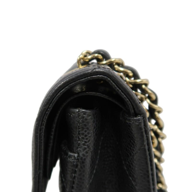 CHANEL Classic Matelasse Black Caviar Leather CF Flap Shoulder Bag With Gold Hardware