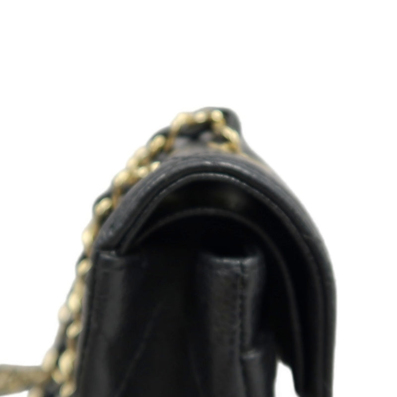 CHANEL Classic Matelasse Black Caviar Leather CF Flap Shoulder Bag With Gold Hardware