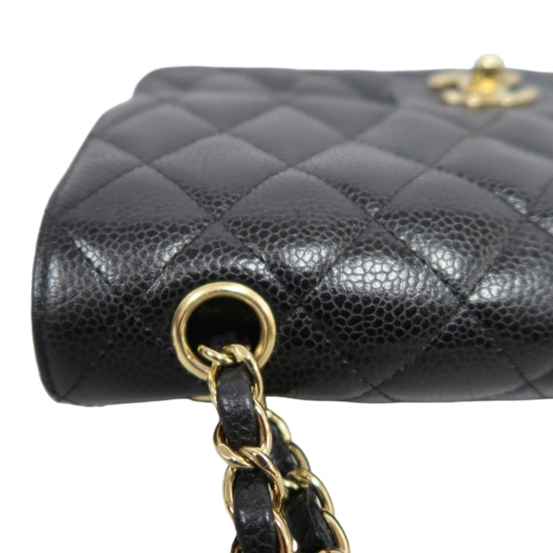 CHANEL Classic Matelasse Black Caviar Leather CF Flap Shoulder Bag With Gold Hardware