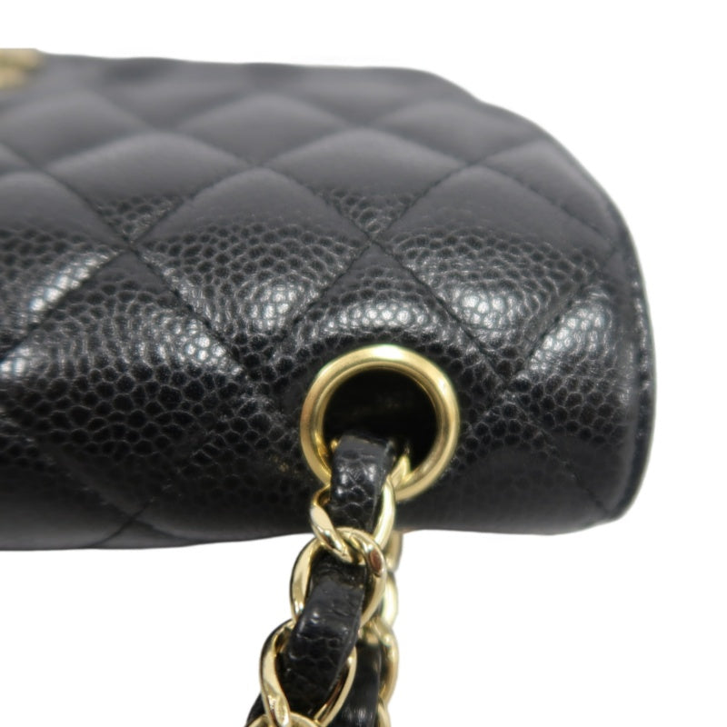 CHANEL Classic Matelasse Black Caviar Leather CF Flap Shoulder Bag With Gold Hardware