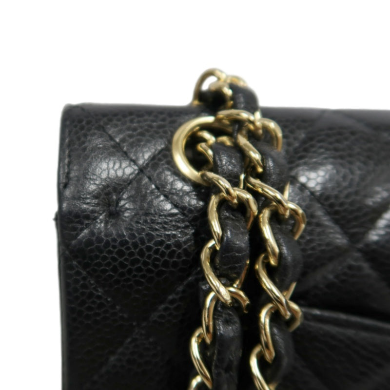 CHANEL Classic Matelasse Black Caviar Leather CF Flap Shoulder Bag With Gold Hardware