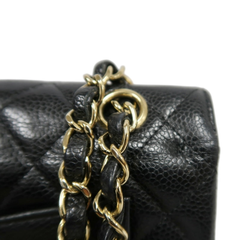 CHANEL Classic Matelasse Black Caviar Leather CF Flap Shoulder Bag With Gold Hardware
