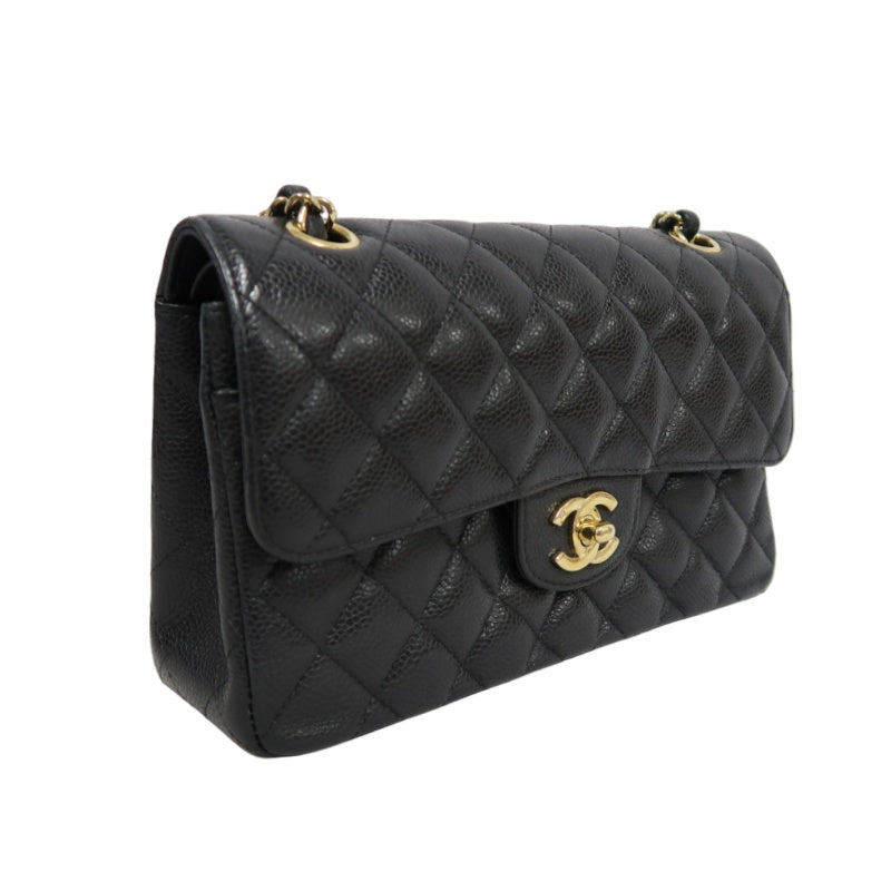 CHANEL Classic Matelasse Black Caviar Leather CF Flap Shoulder Bag With Gold Hardware