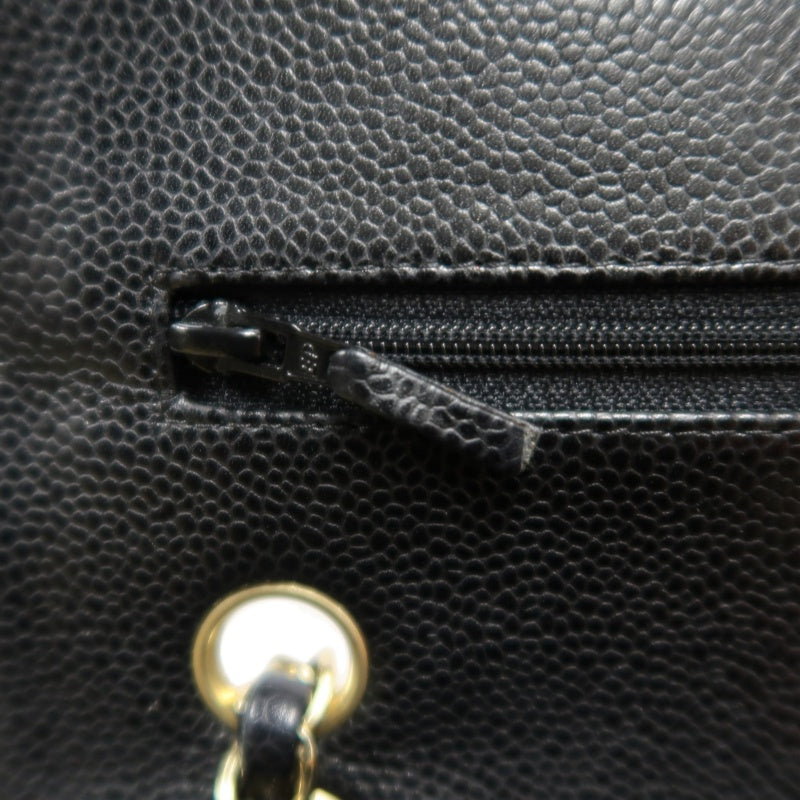 CHANEL Classic Matelasse Black Caviar Leather CF Flap Shoulder Bag With Gold Hardware