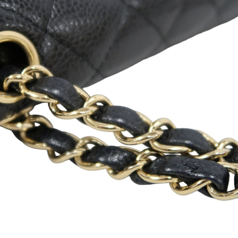 CHANEL Classic Matelasse Black Caviar Leather CF Flap Shoulder Bag With Gold Hardware
