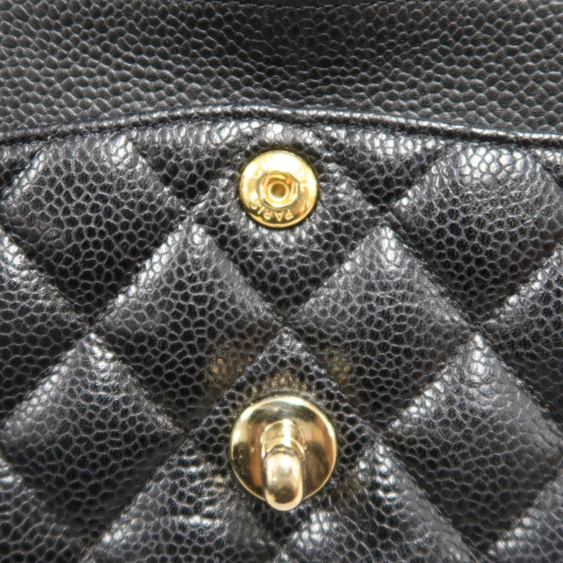 CHANEL Classic Matelasse Black Caviar Leather CF Flap Shoulder Bag With Gold Hardware