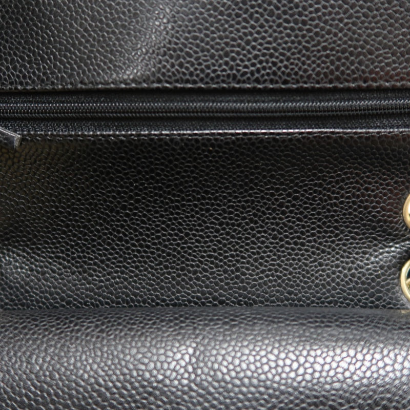 CHANEL Classic Matelasse Black Caviar Leather CF Flap Shoulder Bag With Gold Hardware