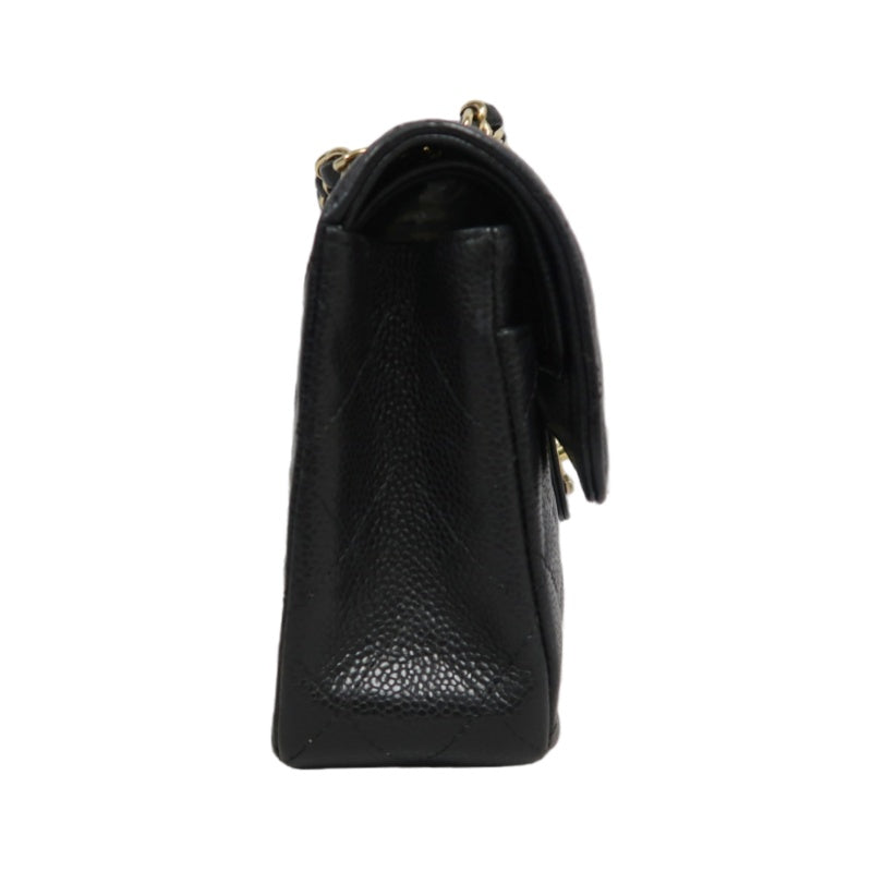 CHANEL Classic Matelasse Black Caviar Leather CF Flap Shoulder Bag With Gold Hardware