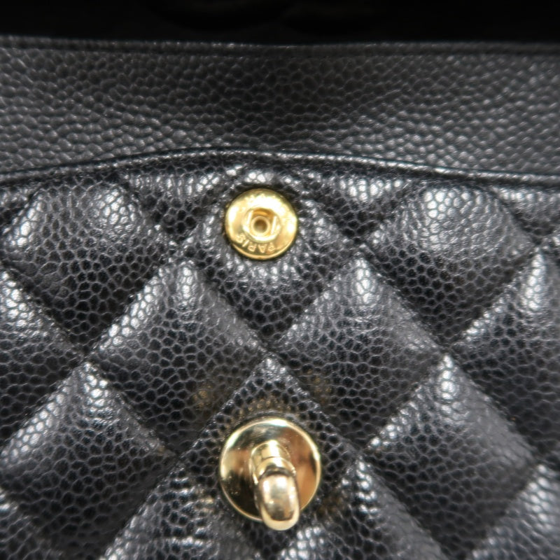 CHANEL Classic Matelasse Black Caviar Leather CF Flap Shoulder Bag With Gold Hardware