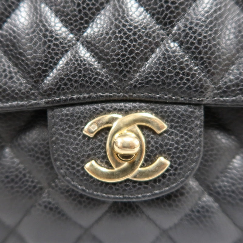 CHANEL Classic Matelasse Black Caviar Leather CF Flap Shoulder Bag With Gold Hardware