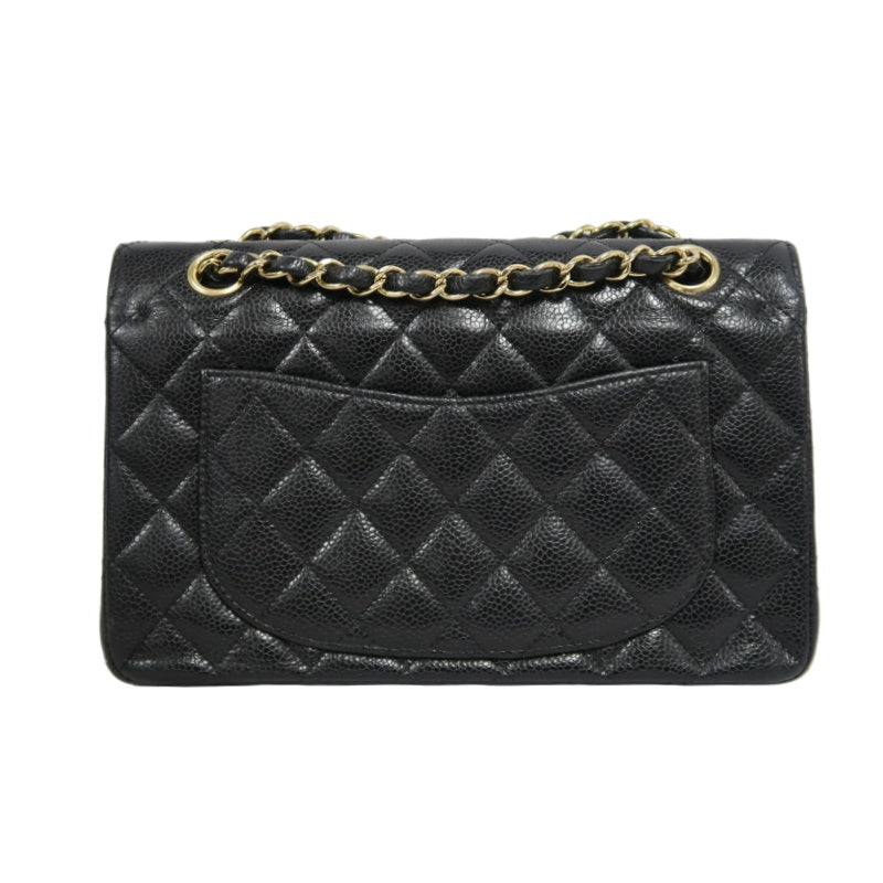 CHANEL Classic Matelasse Black Caviar Leather CF Flap Shoulder Bag With Gold Hardware