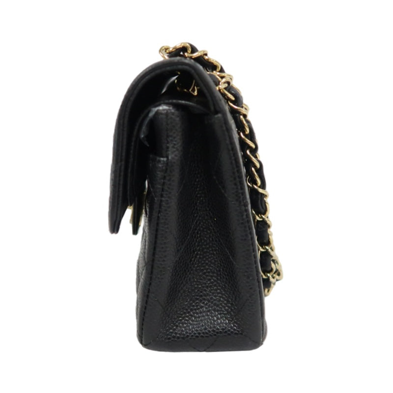 CHANEL Classic Matelasse Black Caviar Leather CF Flap Shoulder Bag With Gold Hardware
