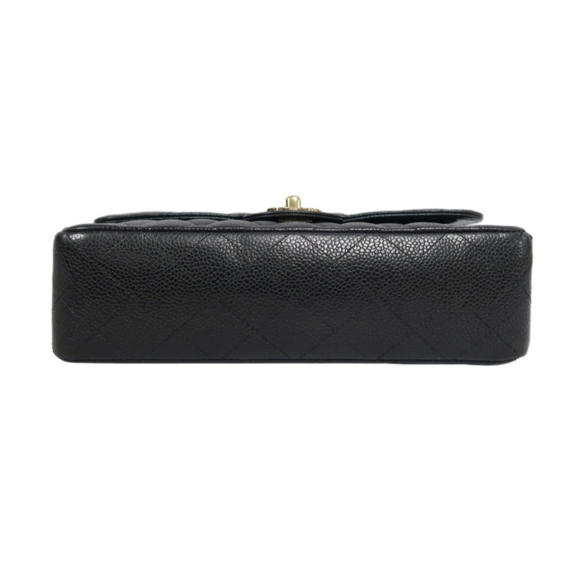 CHANEL Classic Matelasse Black Caviar Leather CF Flap Shoulder Bag With Gold Hardware