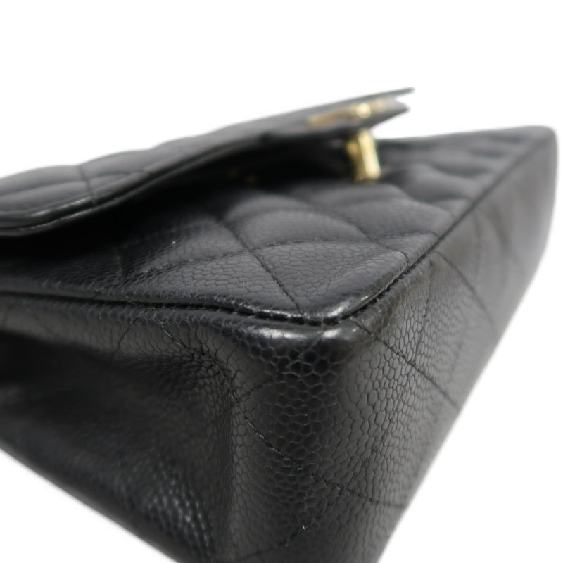 CHANEL Classic Matelasse Black Caviar Leather CF Flap Shoulder Bag With Gold Hardware