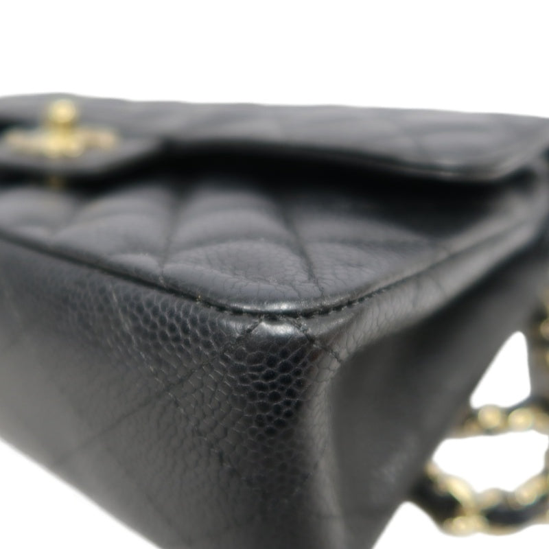 CHANEL Classic Matelasse Black Caviar Leather CF Flap Shoulder Bag With Gold Hardware