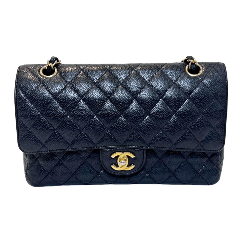 CHANEL Classic Matelasse Black Caviar Leather CF Flap Shoulder Bag With Gold Hardware