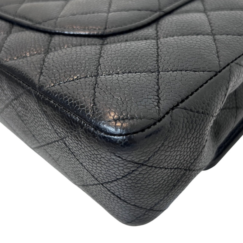 CHANEL Classic Matelasse Black Caviar Leather CF Flap Shoulder Bag With Gold Hardware