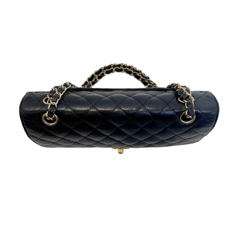 CHANEL Classic Matelasse Black Caviar Leather CF Flap Shoulder Bag With Gold Hardware