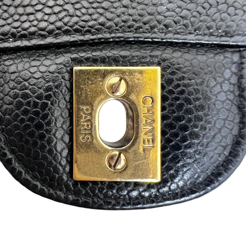 CHANEL Classic Matelasse Black Caviar Leather CF Flap Shoulder Bag With Gold Hardware
