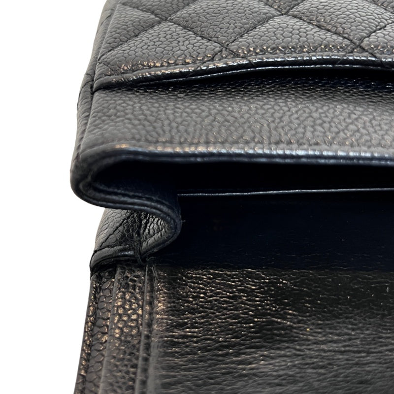 CHANEL Classic Matelasse Black Caviar Leather CF Flap Shoulder Bag With Gold Hardware