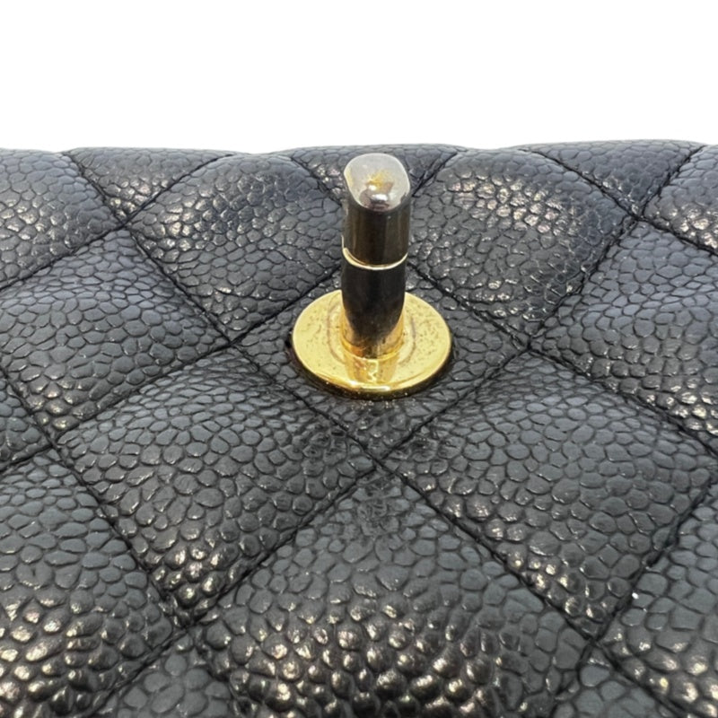 CHANEL Classic Matelasse Black Caviar Leather CF Flap Shoulder Bag With Gold Hardware