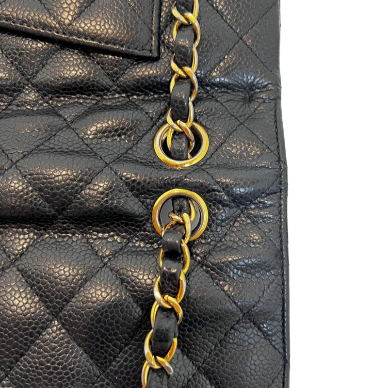 CHANEL Classic Matelasse Black Caviar Leather CF Flap Shoulder Bag With Gold Hardware