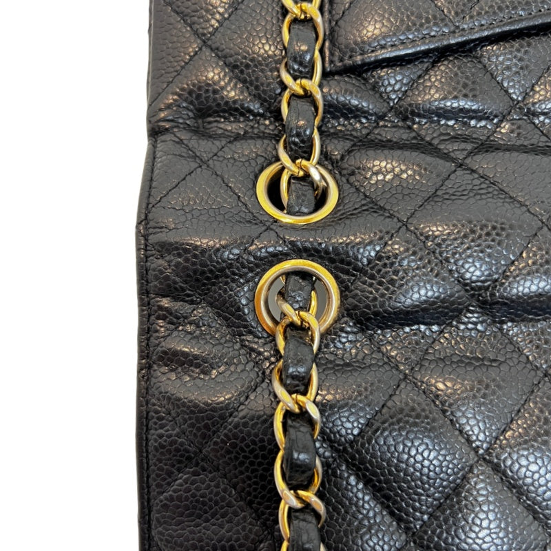 CHANEL Classic Matelasse Black Caviar Leather CF Flap Shoulder Bag With Gold Hardware