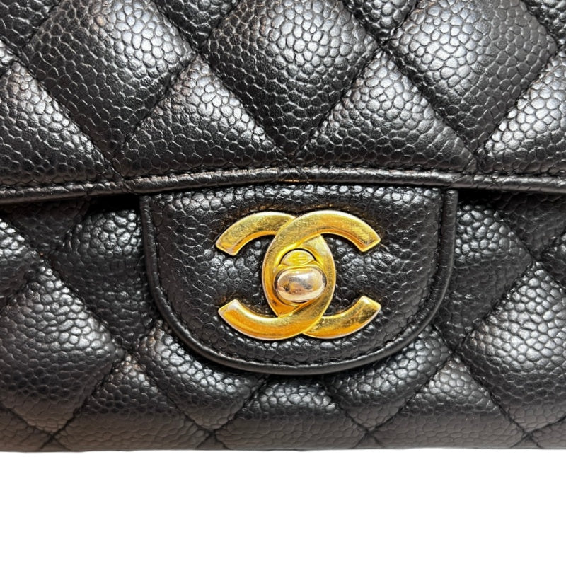 CHANEL Classic Matelasse Black Caviar Leather CF Flap Shoulder Bag With Gold Hardware