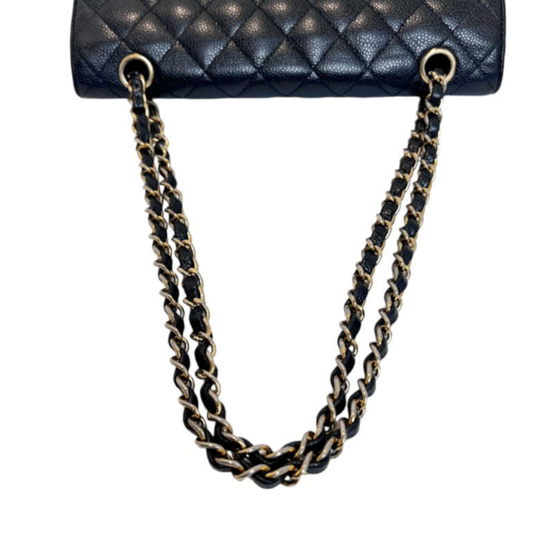 CHANEL Classic Matelasse Black Caviar Leather CF Flap Shoulder Bag With Gold Hardware