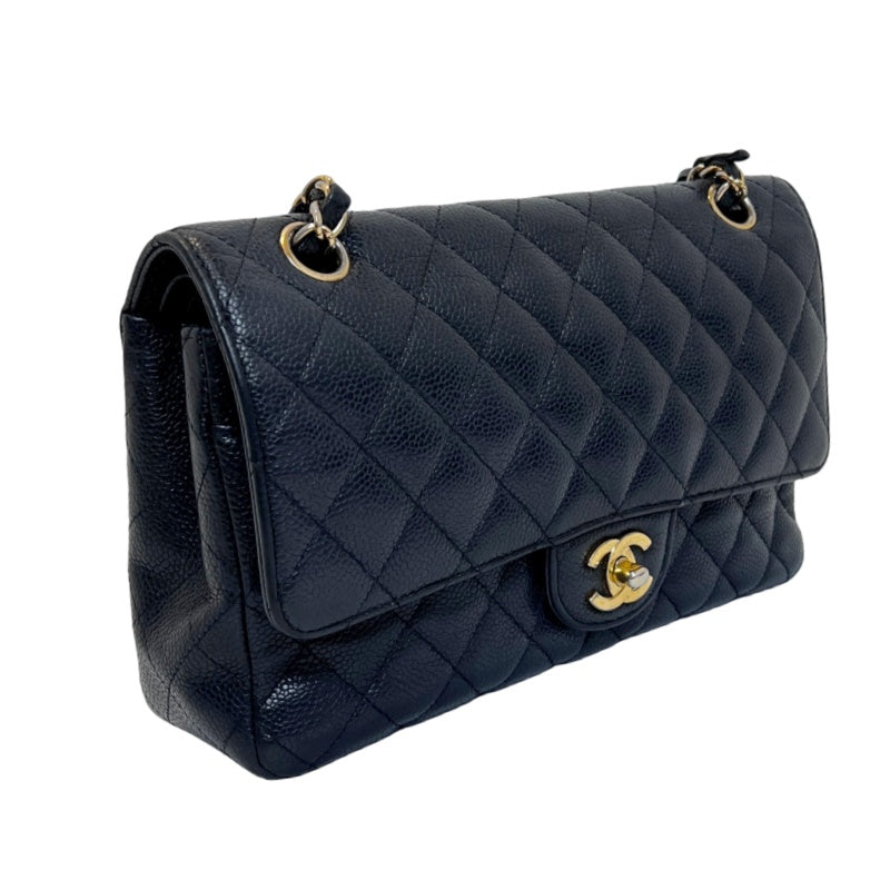 CHANEL Classic Matelasse Black Caviar Leather CF Flap Shoulder Bag With Gold Hardware