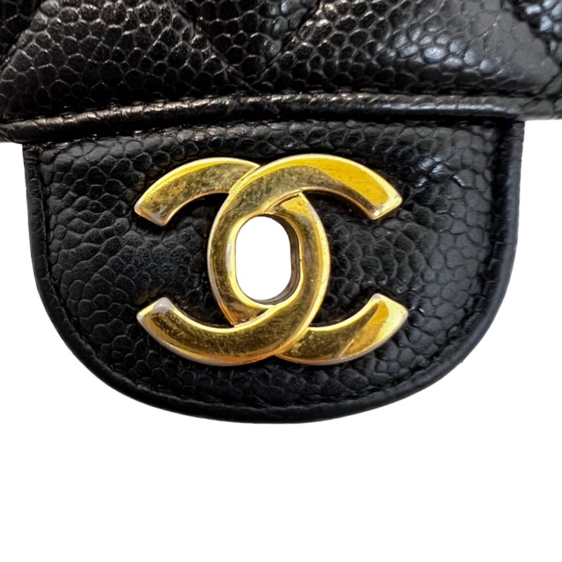 CHANEL Classic Matelasse Black Caviar Leather CF Flap Shoulder Bag With Gold Hardware