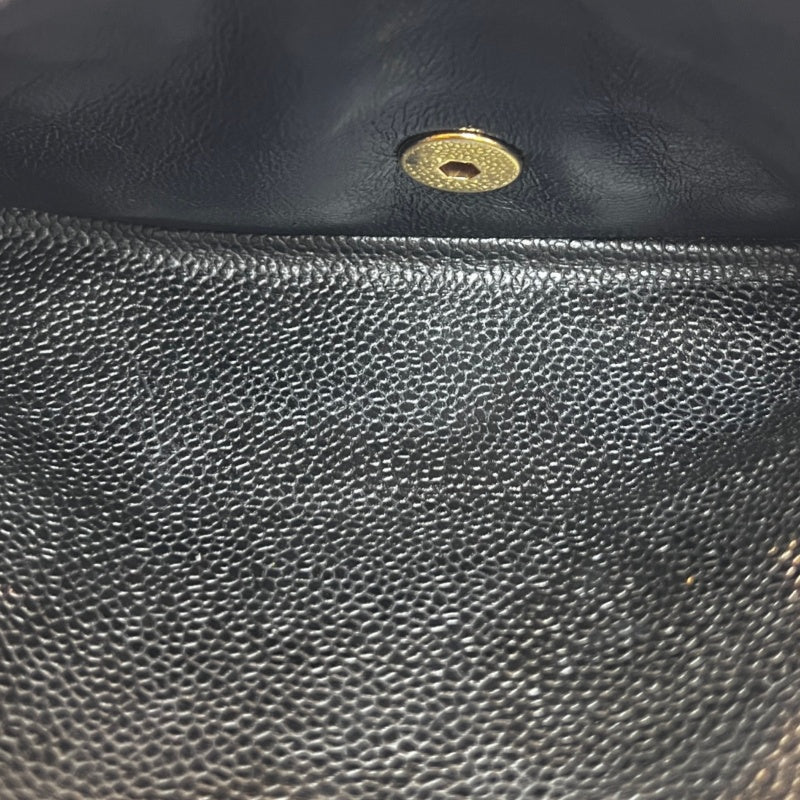 CHANEL Classic Matelasse Black Caviar Leather CF Flap Shoulder Bag With Gold Hardware