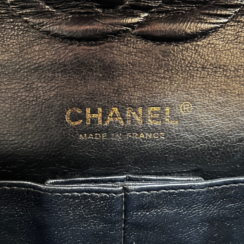 CHANEL Classic Matelasse Black Caviar Leather CF Flap Shoulder Bag With Gold Hardware