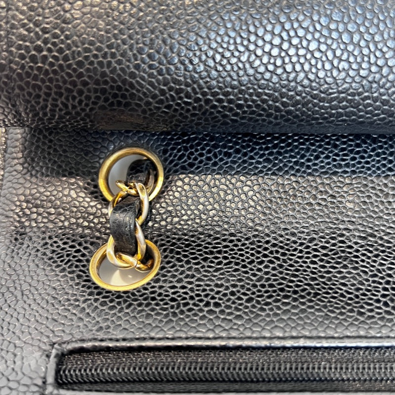 CHANEL Classic Matelasse Black Caviar Leather CF Flap Shoulder Bag With Gold Hardware