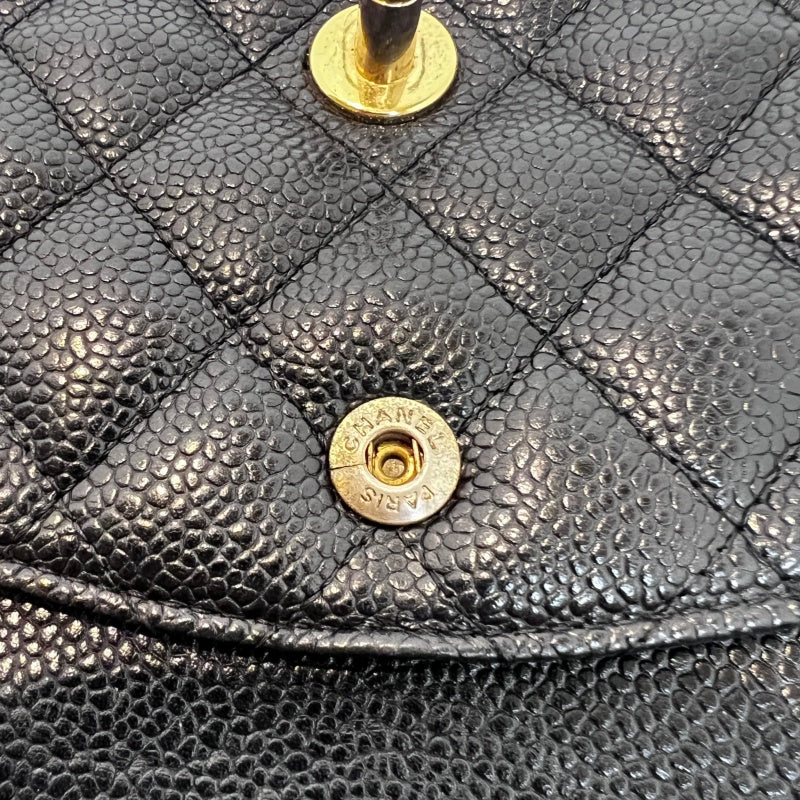 CHANEL Classic Matelasse Black Caviar Leather CF Flap Shoulder Bag With Gold Hardware