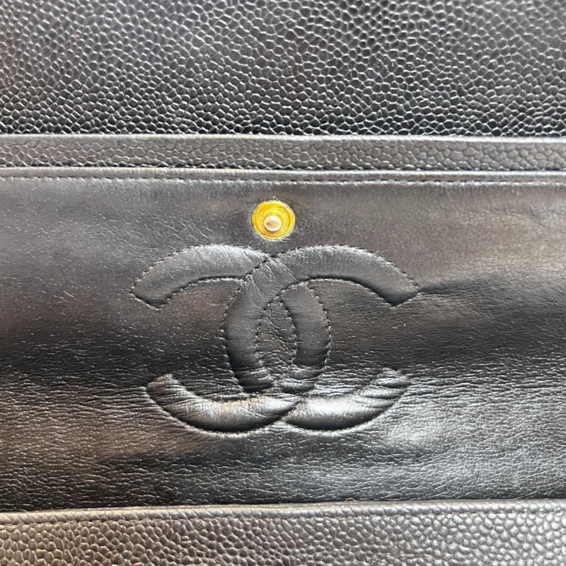 CHANEL Classic Matelasse Black Caviar Leather CF Flap Shoulder Bag With Gold Hardware