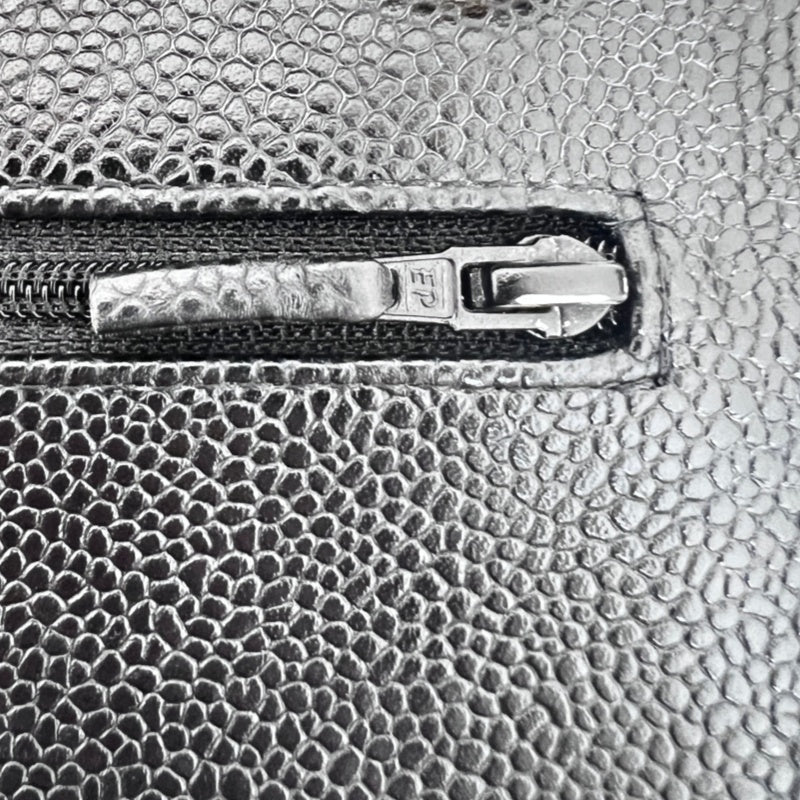 CHANEL Classic Matelasse Black Caviar Leather CF Flap Shoulder Bag With Gold Hardware