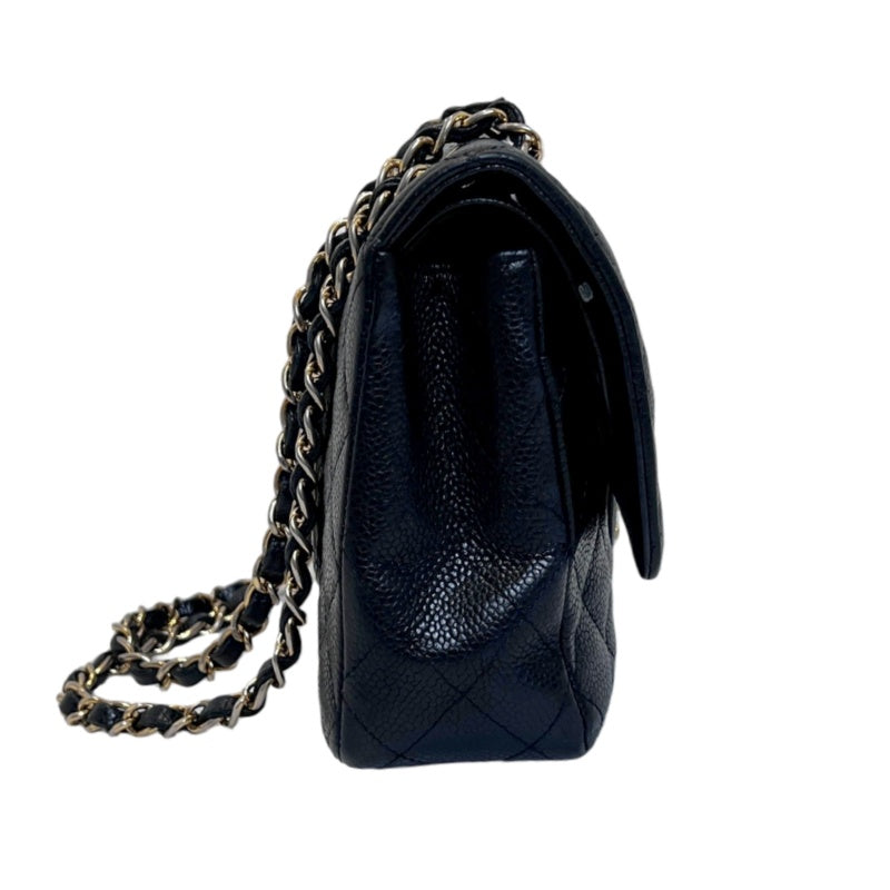 CHANEL Classic Matelasse Black Caviar Leather CF Flap Shoulder Bag With Gold Hardware