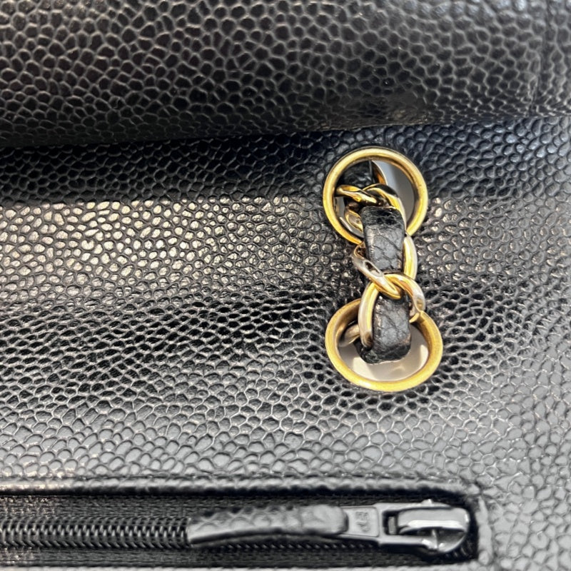 CHANEL Classic Matelasse Black Caviar Leather CF Flap Shoulder Bag With Gold Hardware