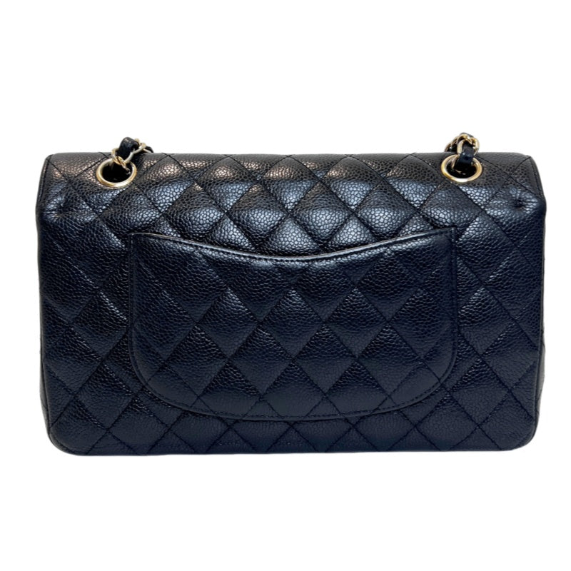 CHANEL Classic Matelasse Black Caviar Leather CF Flap Shoulder Bag With Gold Hardware